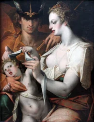 Venus y Mercurio vendando los ojos de Cupido